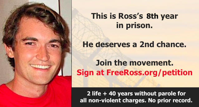 This is Ross' 8th year in prison. He deserves a 2nd chance. Join the movement. 2 life + 40 years without parole for all non-violent charges. No prior record. Sign at FreeRoss.org/petition